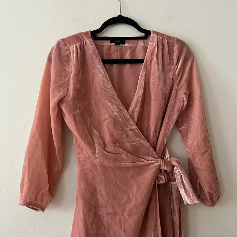 J. Crew Velvet Wrap Dress in Seashell Pink